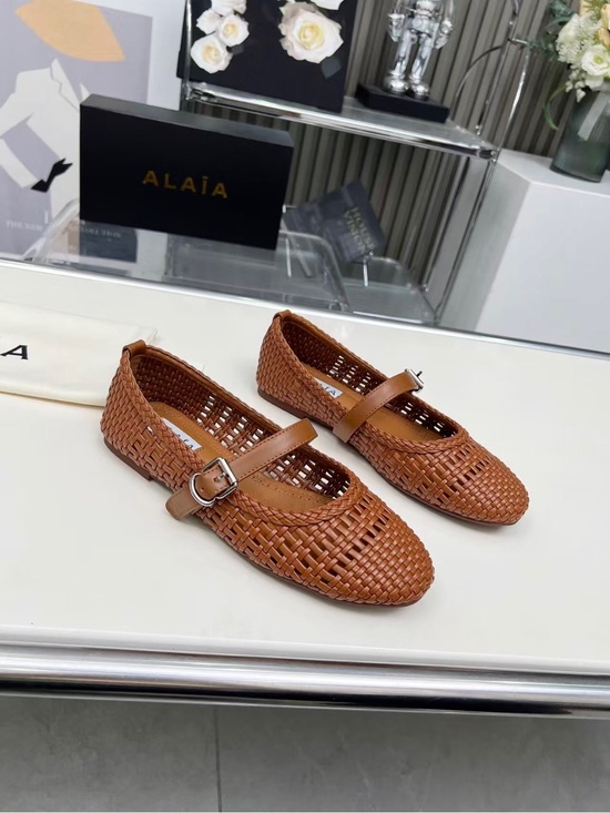 Alaia Shoes - Alaia Brown Woven Mary Jane Flats